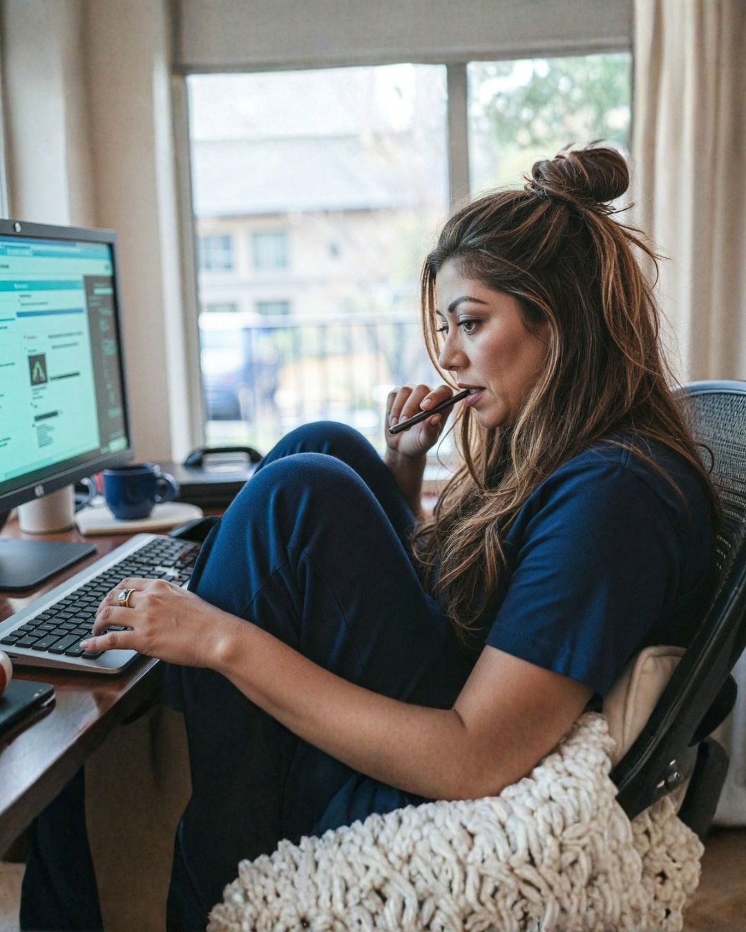 Christina at her desk working on a computer